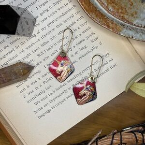 Vintage Cloisonné Unicorn Enamel Dangle Earrings in Red